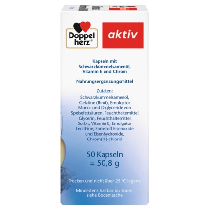 Abbildung der Produktverpackung Doppelherz aktiv Schwarzkümmelöl 1800 Seitenansicht rechts